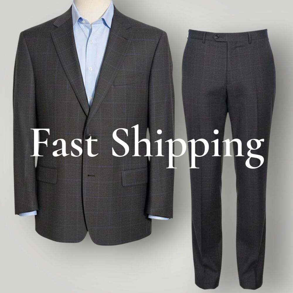 RALPH LAUREN 2 Piece Mens Suit Blazer Jacket 50L Pant 44Wx30L Brown Plaid Wool